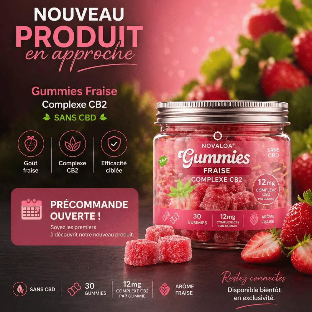 Gummies Complexe CB2 Confort Bonbon Fraise 12mg | Novaloa | CBDEAU | CBD Marketplace