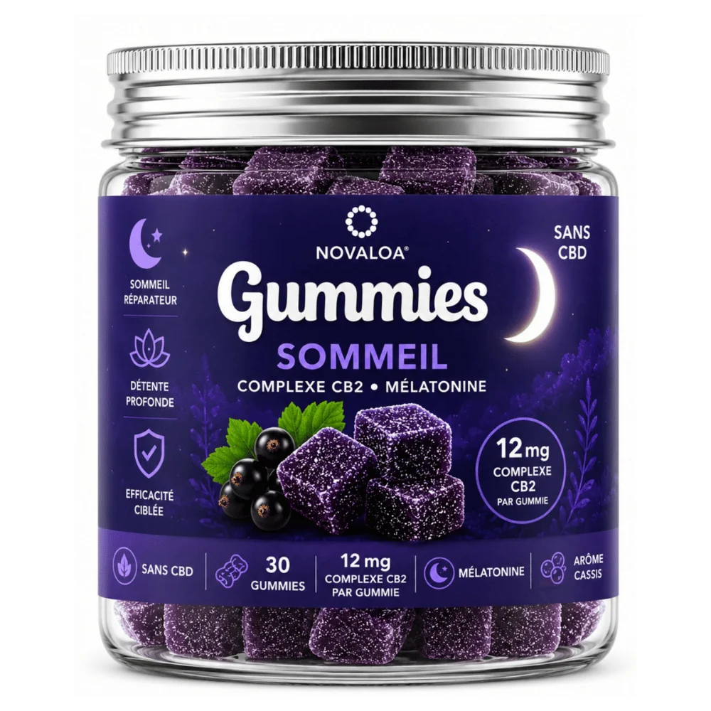 Gummies Complexe CB2 Sommeil Cassis & Mûre 12mg | Novaloa | CBDEAU | CBD Marketplace