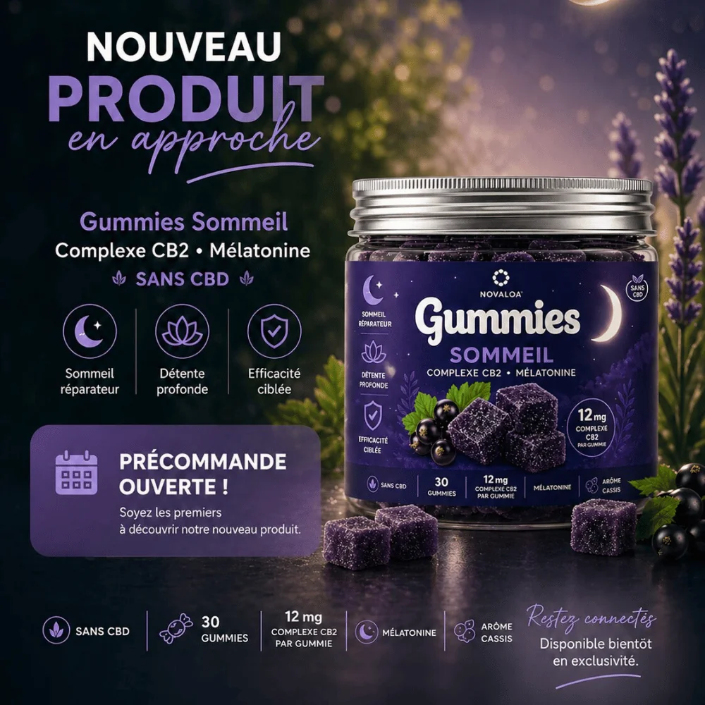 Gummies Complexe CB2 Sommeil Cassis & Mûre 12mg | Novaloa | CBDEAU | CBD Marketplace